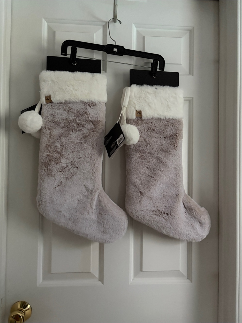 UGG Plush Faux Fur Holiday Stocking in Cream & Light Grayish brownish